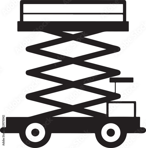 scissor lift machine silhouette, black and white silhouette, vector and illustration