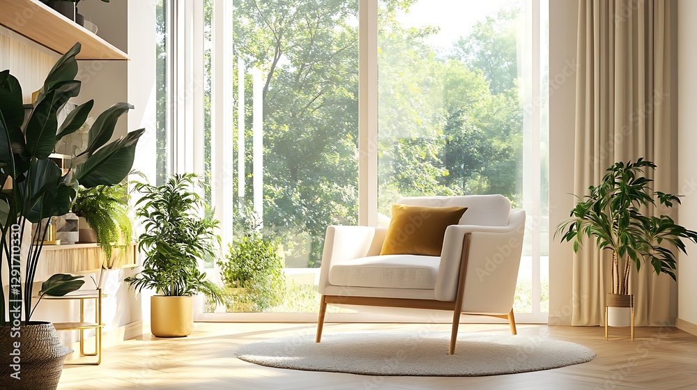 Fototapeta premium Beautiful Modern Living room Interior with furniture's ,mockup frame , posters, wall -3d Rendering