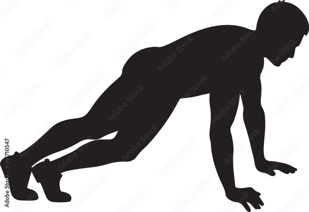 push up pose silhouette, black and white silhouette, vector and illustration push up pose silhouette, black and white silhouette, vector and illustration