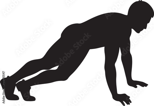 push up pose silhouette, black and white silhouette, vector and illustration
