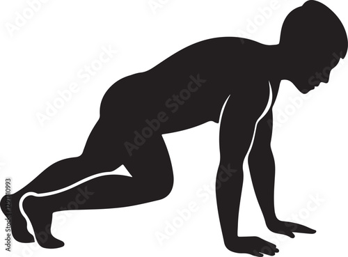 push up pose silhouette, black and white silhouette, vector and illustration