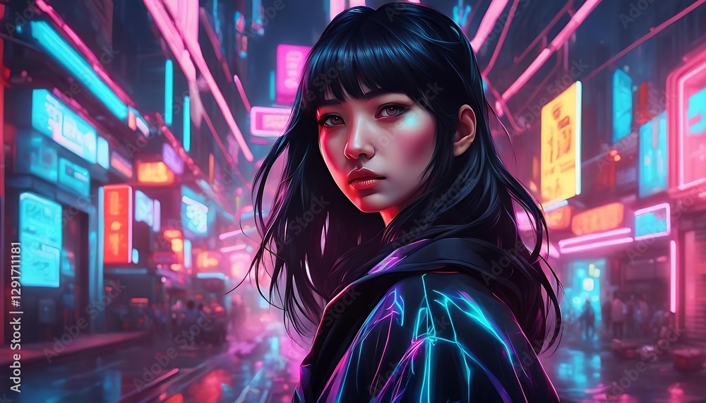 Fototapeta premium Cyberpunk Japanese Girl