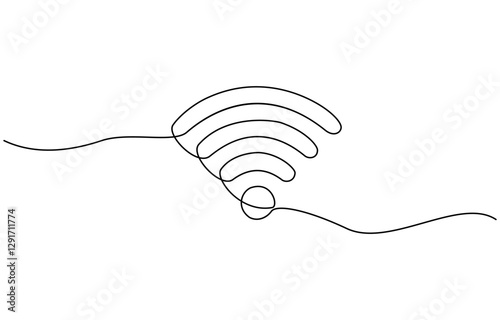 Continuous one line drawing of a signal wifi icon, Wi-fi sign continuous line drawing element isolated on white background for decorative element.