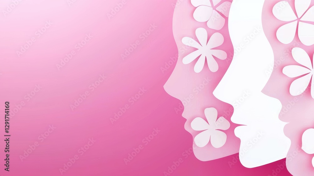 Elegant Floral Faces on Pink Background Elegant Floral Faces on Pink Background