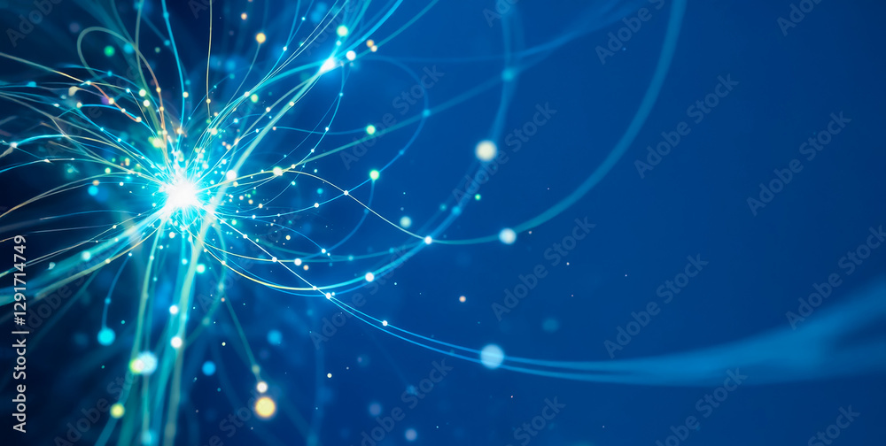 Abstract glowing neural network with light connections on a blue background. Futuristic digital technology and artificial intelligence concept.ai-generated Abstract glowing neural network with light connections on a blue background. Futuristic digital technology and artificial intelligence concept.ai-generated