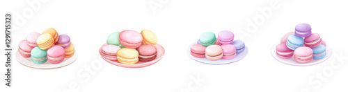 Colorful Macarons on Plates in Various Arrangement Styles