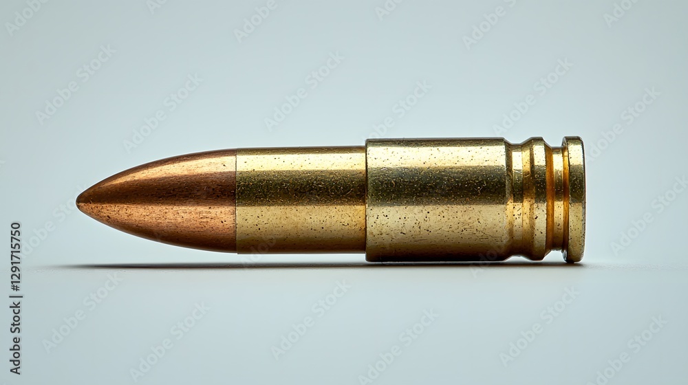 Minimalist and sleek design of a single metallic bullet texture in a smooth gray monochrome color palette  Elegant and modern abstract graphic with a clean industrial and minimalist style