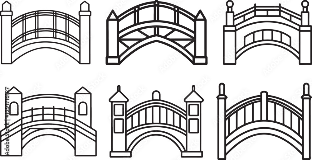 Fototapeta premium set of bridge line art, black outline, vector and illustration, line art&nbsp;and&nbsp;outline