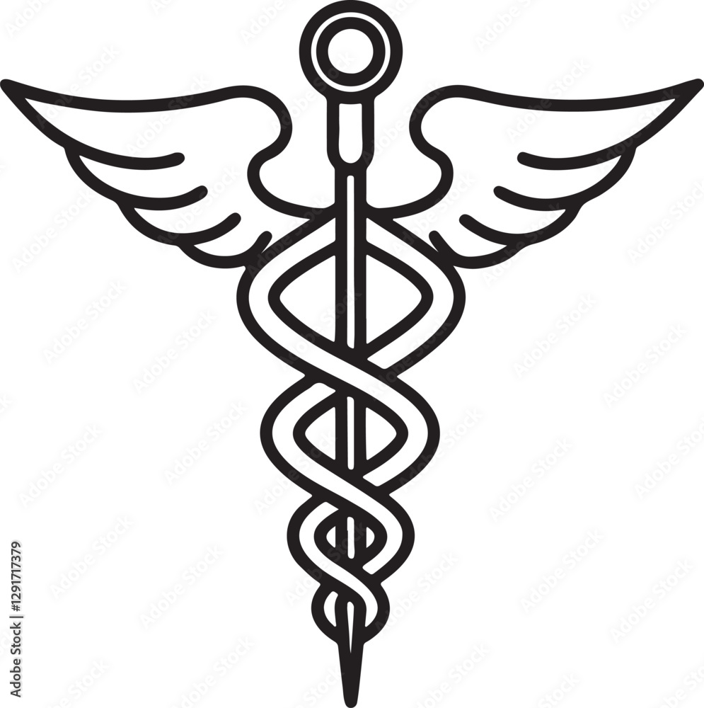caduceus medical line art, black outline, vector and illustration, line art and outline caduceus medical line art, black outline, vector and illustration, line art and outline