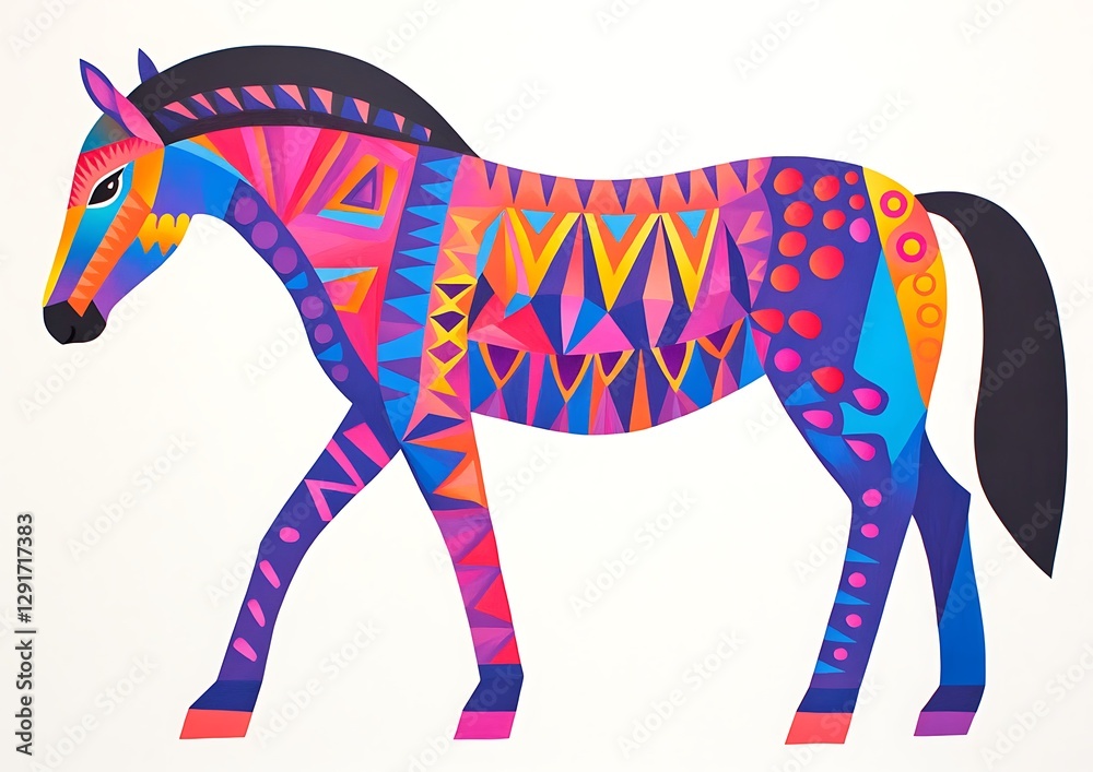 Obraz premium brightly colored horse with a black mane and a colorful pattern