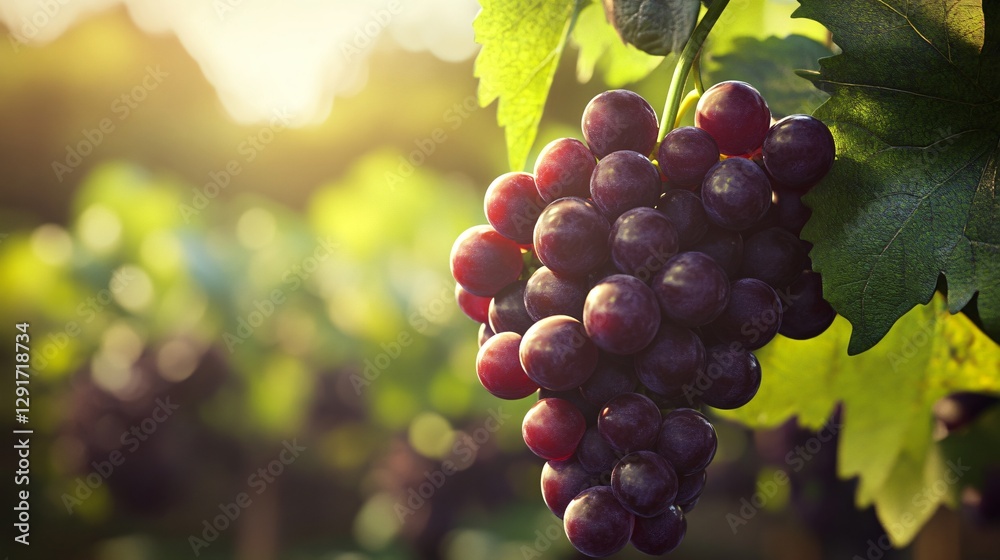 Naklejka premium Grapes in Vineyard for Harvest - Purple Bunch