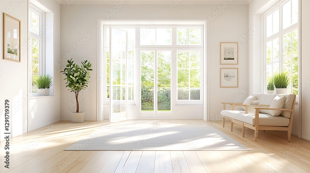 Fototapeta premium Beautiful Modern Living room Interior with furniture's ,mockup frame , posters, wall -3d Rendering
