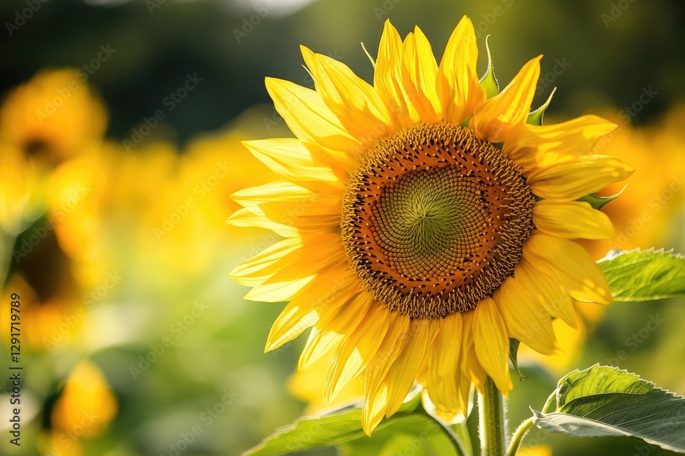 Fototapeta premium A single sunflower with detailed textures and bright yellow petals, isolated