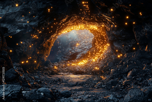 Abstract Fire and Sun in the Sky with Explosive Light and Dark Background photo
