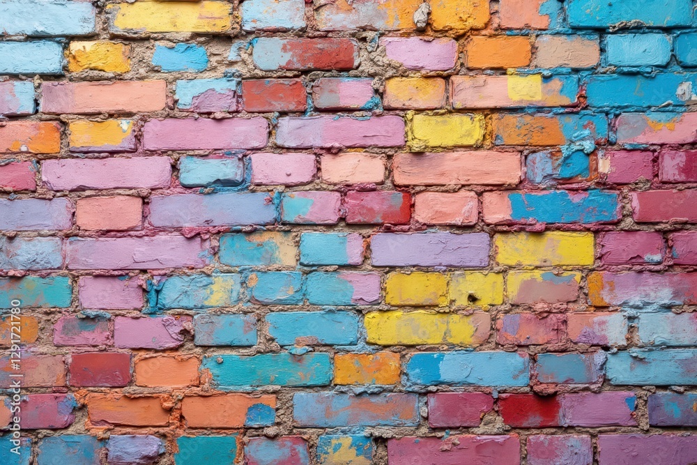 Fototapeta premium a colorful brick wall with paint on it