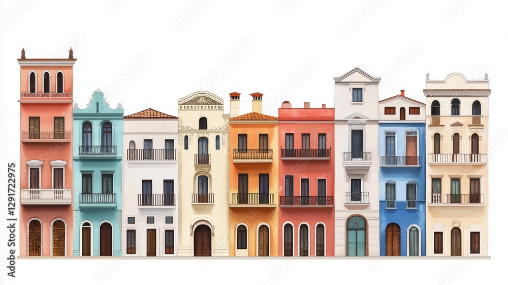 Fototapeta premium Colorful building facades line with unique architectural styles