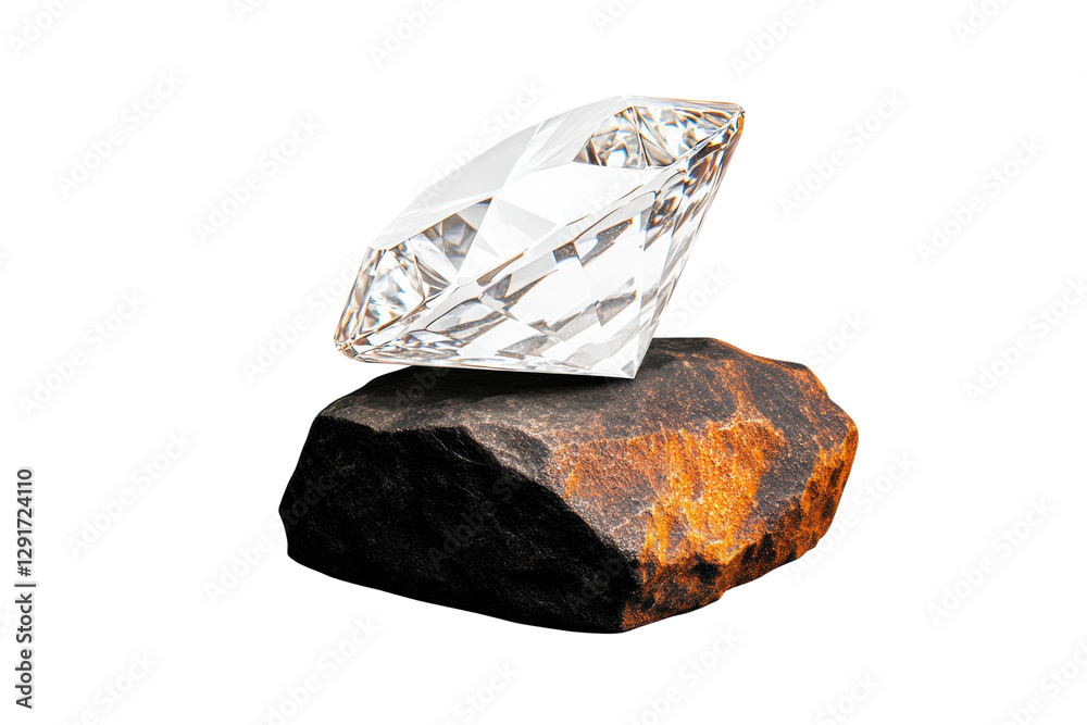 Fototapeta premium Elegant diamond resting on a polished rock, cut out