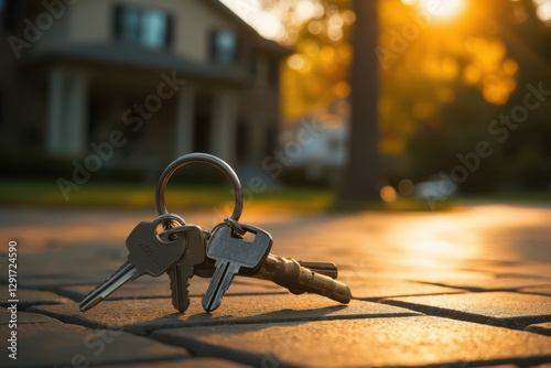 keys on the ground in front of a house