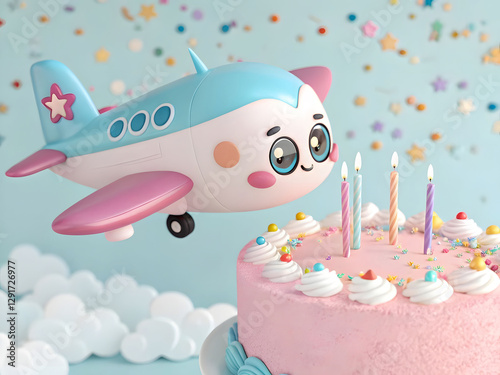 Cute Airplane with Birthday Cake, Perfect for Kids' Parties