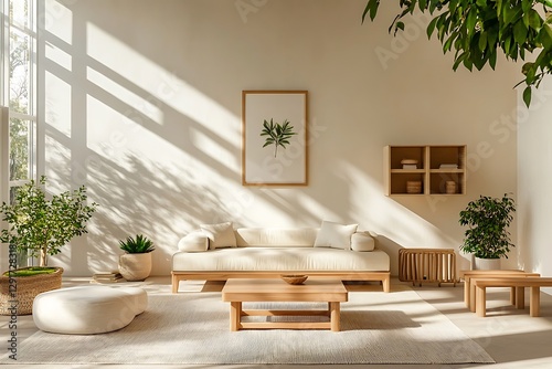 Beautiful Modern Living room Interior with furniture's ,mockup frame , posters, wall -3d Rendering