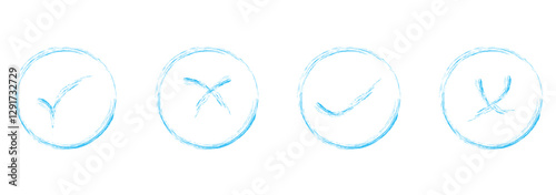 Set of tick and cross brush icon collection. Check and cross symbol. Vector Illustration. Hand drawn checklist symbols. Green check mark and red cross mark vector icons. EPS 10