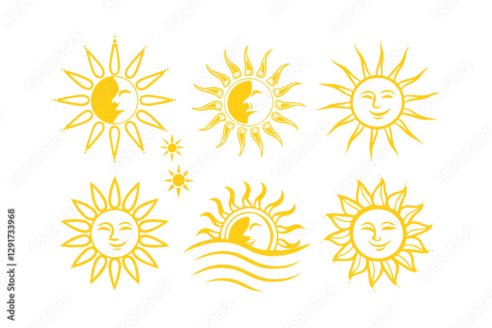Minimalist Sun Icon Set Vector Illustrations on Isolated Background Minimalist Sun Icon Set Vector Illustrations on Isolated Background