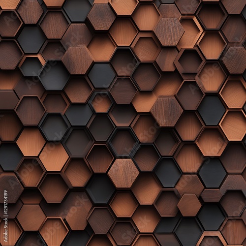 Digital design of intricate hexagonal wood patterns a modern abstract art texture exploration