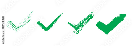 check mark, cross, x mark icon set in green, red, and black colors, Hand drawn right and wrong vector sign in circle brush stroke outline shape. tick mark symbol and x cross sign in brush style