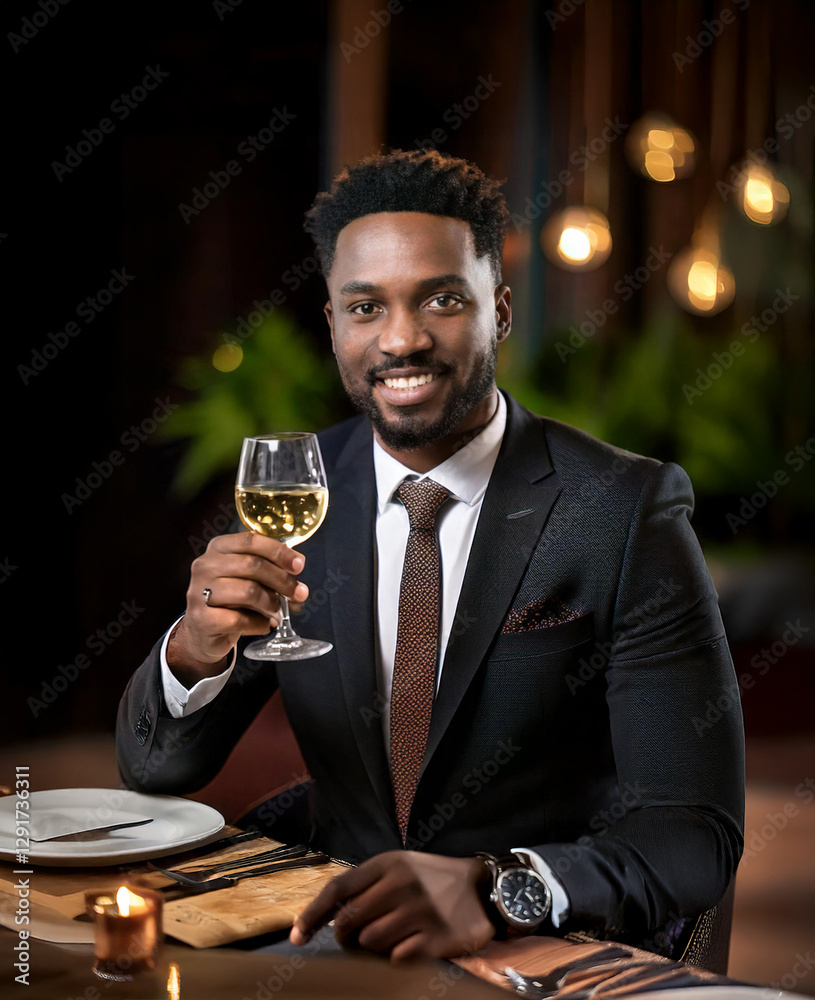 Elegant Gentleman Toasting with White Wine.