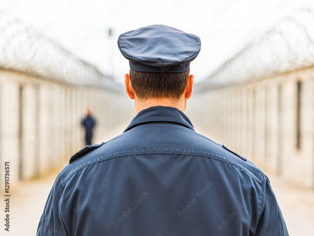 Obraz premium Guarding justice a prison officer's vigil at a correctional facility