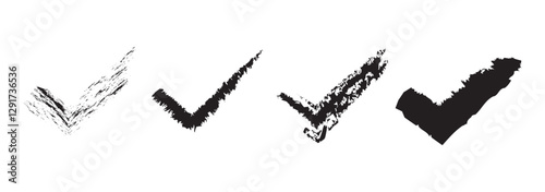 Brush styles check mark icon button set .Check mark with tick and cross brush signs and vote, decision, election choice in green tick box and red cross. 