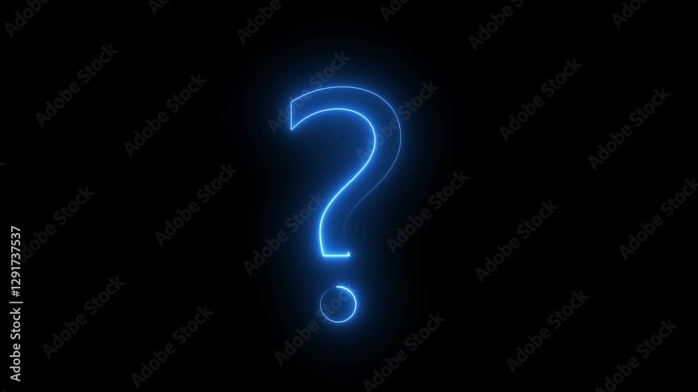 Glowing neon question mark symbol animation. Neon question mark icon on black background. Glowing neon question mark symbol animation. Neon question mark icon on black background.