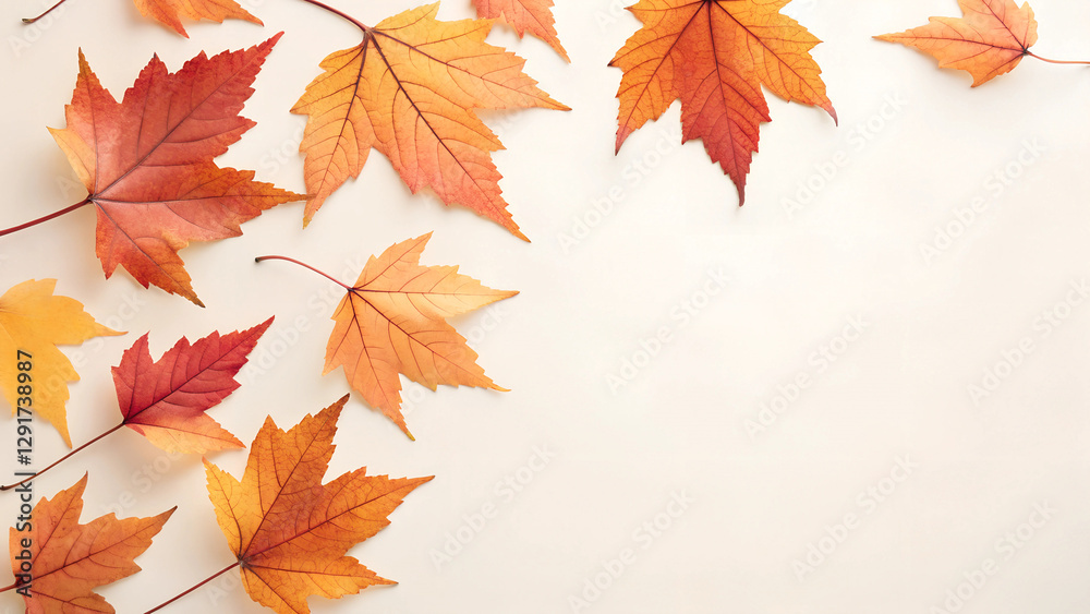 Beautiful Autumn Leaves Scattered on a Light-Colored Background: Displaying a Variety of Vibrant Fall Colors Including Orange, Red, and Yellow, Highlighting the Beauty of the Autumn Season and the Div Beautiful Autumn Leaves Scattered on a Light-Colored Background: Displaying a Variety of Vibrant Fall Colors Including Orange, Red, and Yellow, Highlighting the Beauty of the Autumn Season and the Div