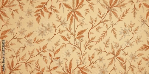 Beige floral wallpaper with intricate leafy patterns