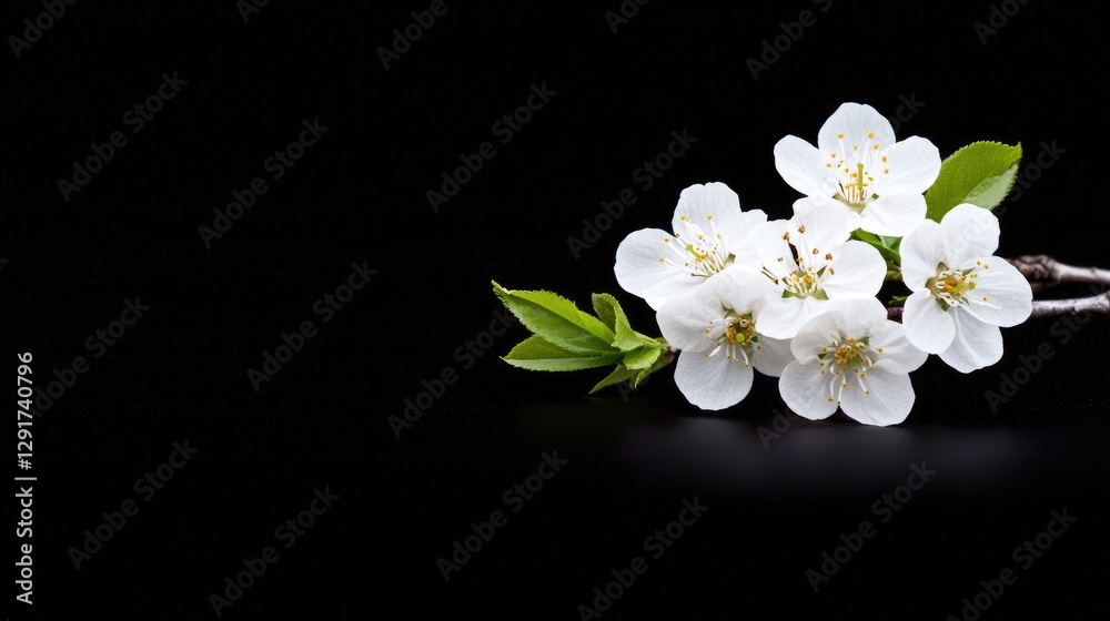 Obraz premium White blossoms on black background; spring floral design