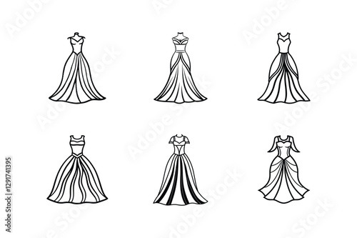 evening gown sketch line art vector illustration