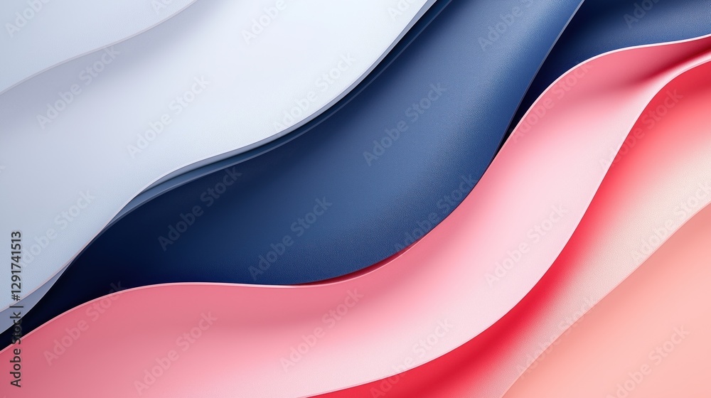 Fototapeta premium Modern abstract background with pink, blue and white wavy shapes in 3D rendering banner.