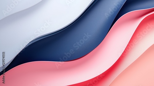 Modern abstract background with pink, blue and white wavy shapes in 3D rendering banner.