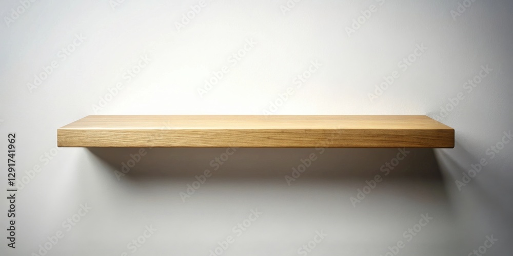 Simple, elegant, light oak floating shelf against a neutral wall background, perfect for displaying your favorite items Simple, elegant, light oak floating shelf against a neutral wall background, perfect for displaying your favorite items