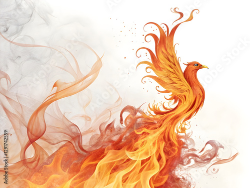 Fiery Phoenix Soaring Through Abstract Smoke