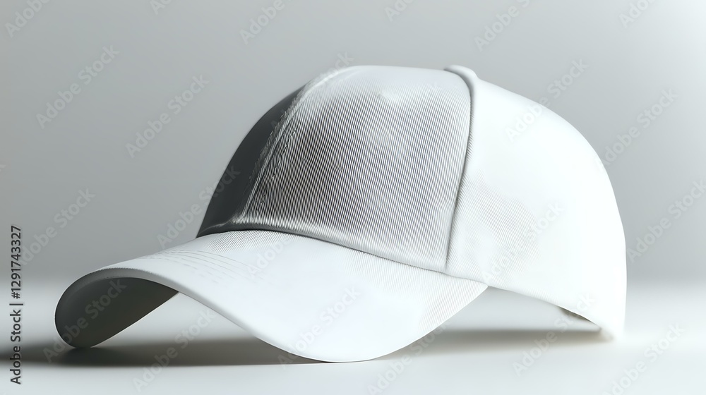 Clean white baseball cap on light background, classic curved brim design with adjustable closure, isolated for mockup and branding projects. Clean white baseball cap on light background, classic curved brim design with adjustable closure, isolated for mockup and branding projects.