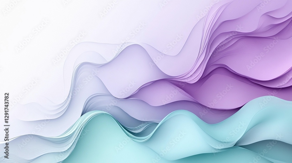 Fototapeta premium Abstract wavy background with pastel purple and blue gradients.