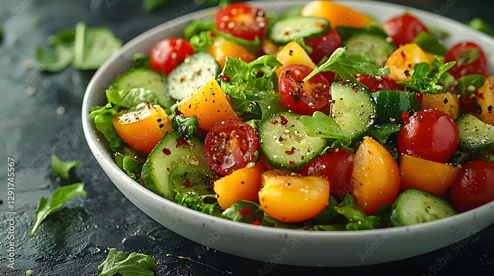 Vibrant Mixed Salad with Cherry Tomatoes   A Minimalist and Nutritious Vegetable Dish Showcasing the Beauty and Flavors of Fresh Produce