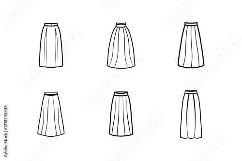maxi skirt sketch line art vector illustration