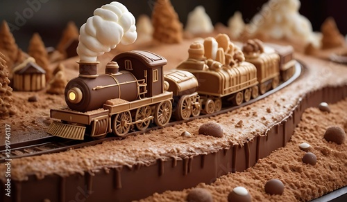 Chocolate Train on Edible Railway – Whimsical Dessert Fantasy Concept