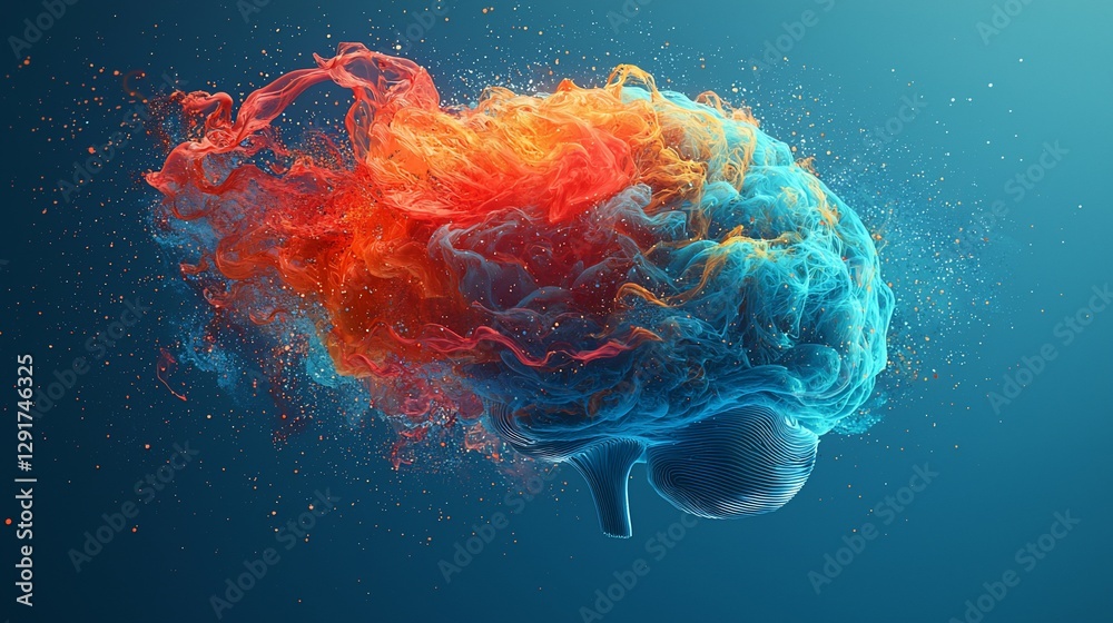 Fototapeta premium Abstract brain with vibrant color swirls.