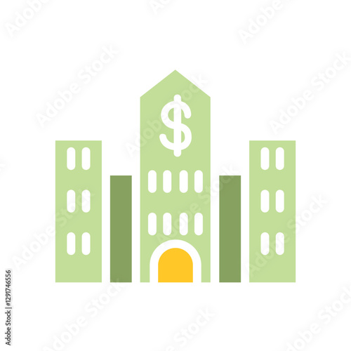 Bank building icon in flat color style