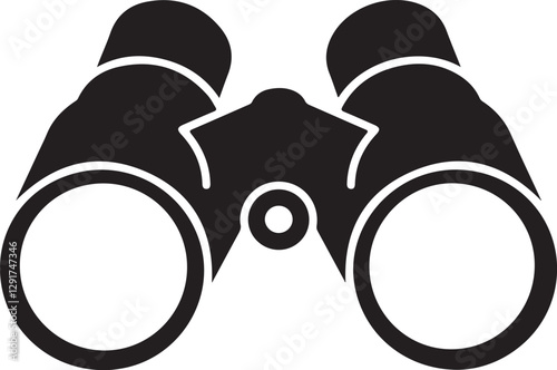 Minimalist Vector Binoculars Icon Black and White Silhouette, Search and Exploration Symbol
