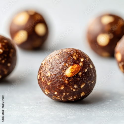 Detailed View of Raw Cacao Energy Ball with Nut Topping