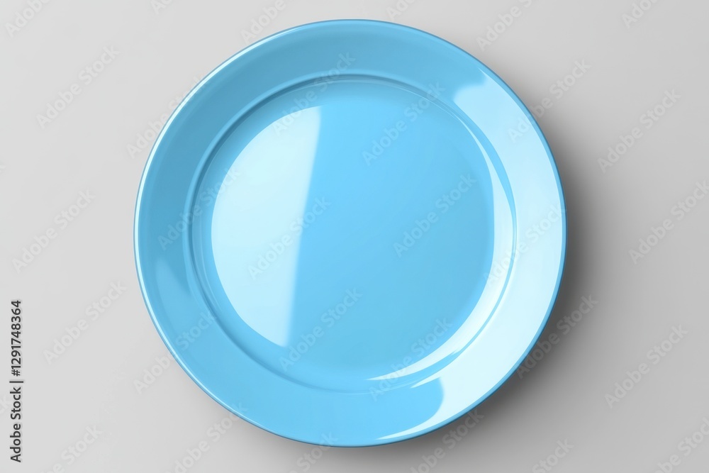 A Round Blue Ceramic Plate Resting on a Light Gray Background